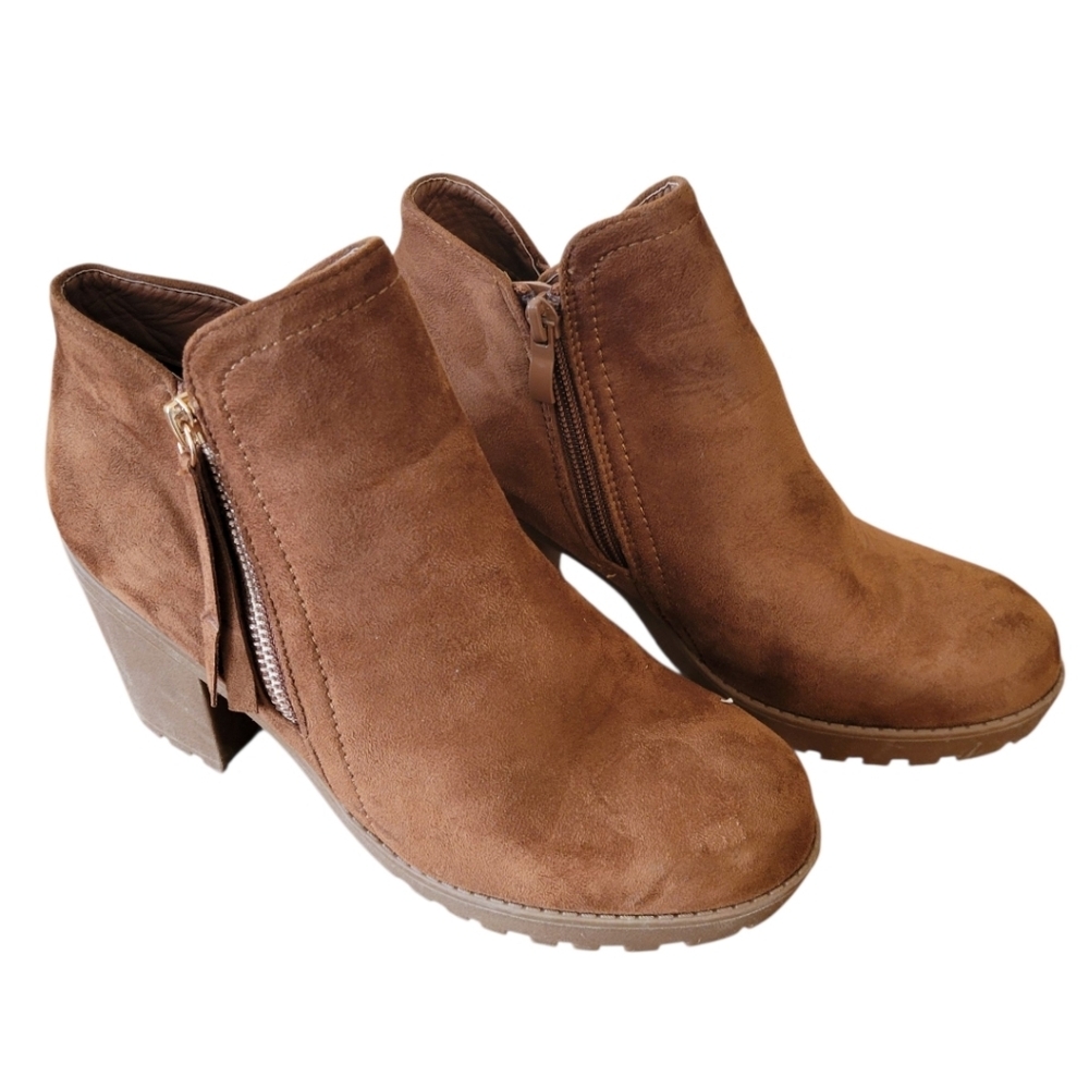 Top Moda Chestnut Brown Faux Suede Heeled Boots Size 8
